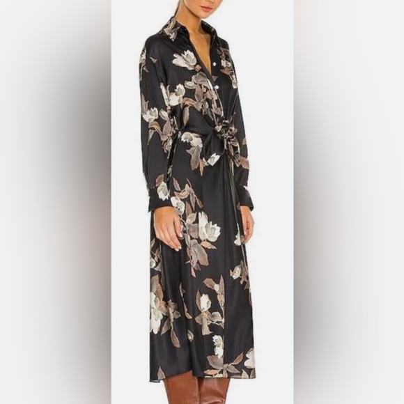 Vince lisianthus TIE - FRONT FLORAL-PRINT MIDI SHIRT DRESS SIZE LARGE brand new - Picture 3 of 8